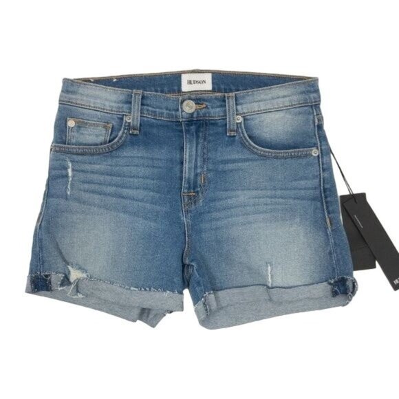 Hudson Distressed Blue Denim Shorts - Picture 4 of 5